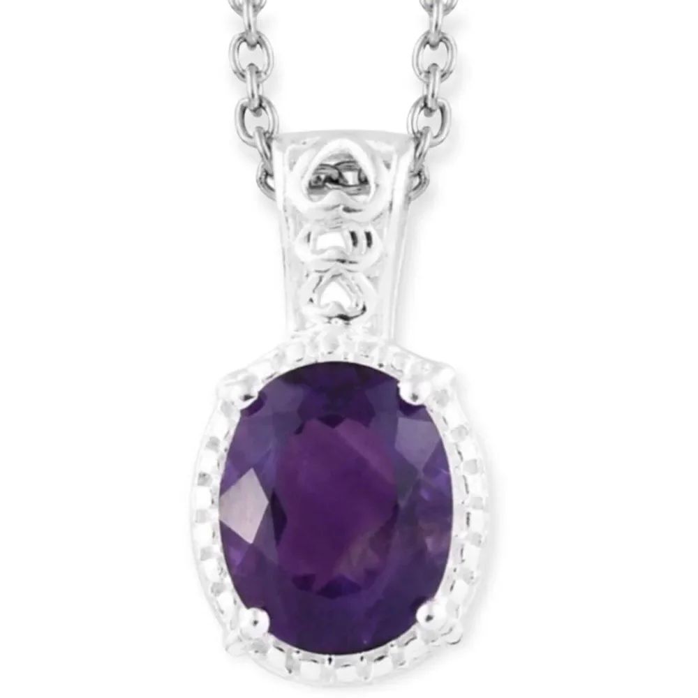 NWT Purple Amethyst Sterling Silver Heart Pendant Necklace 20”
